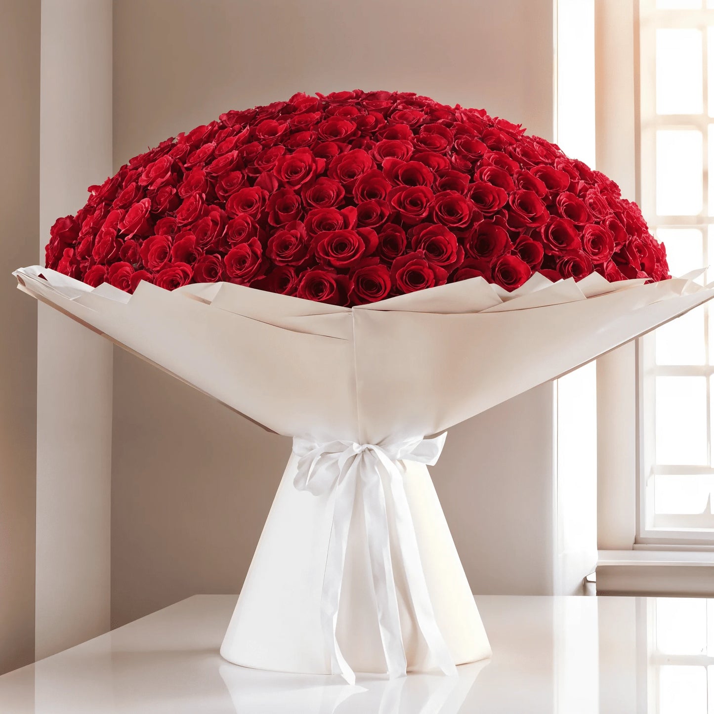 Grand red rose hand-tied bouquet with premium roses for flower delivery in Kuwait