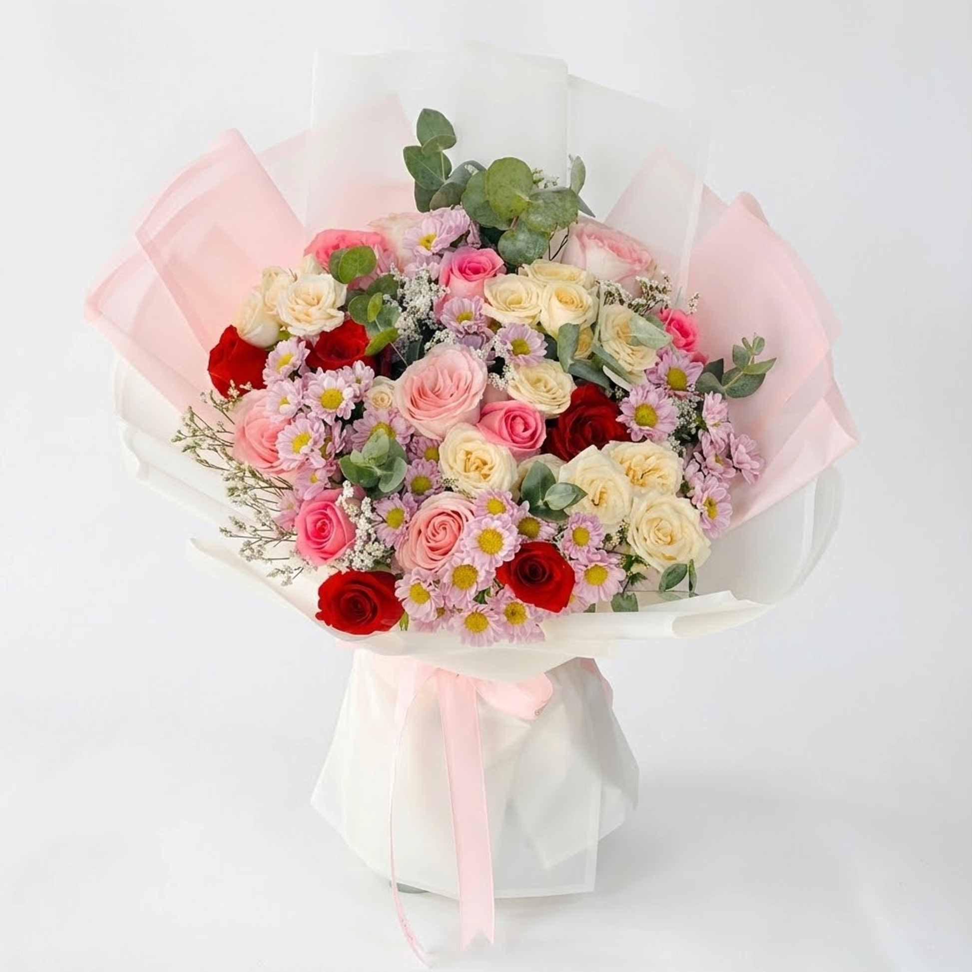 Romantic mixed roses and daisies bouquet by Buy Flower Box in Kuwait
