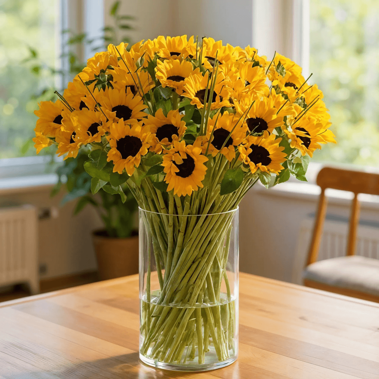 Sunflower flower glass vase arrangement for flower delivery in Kuwait